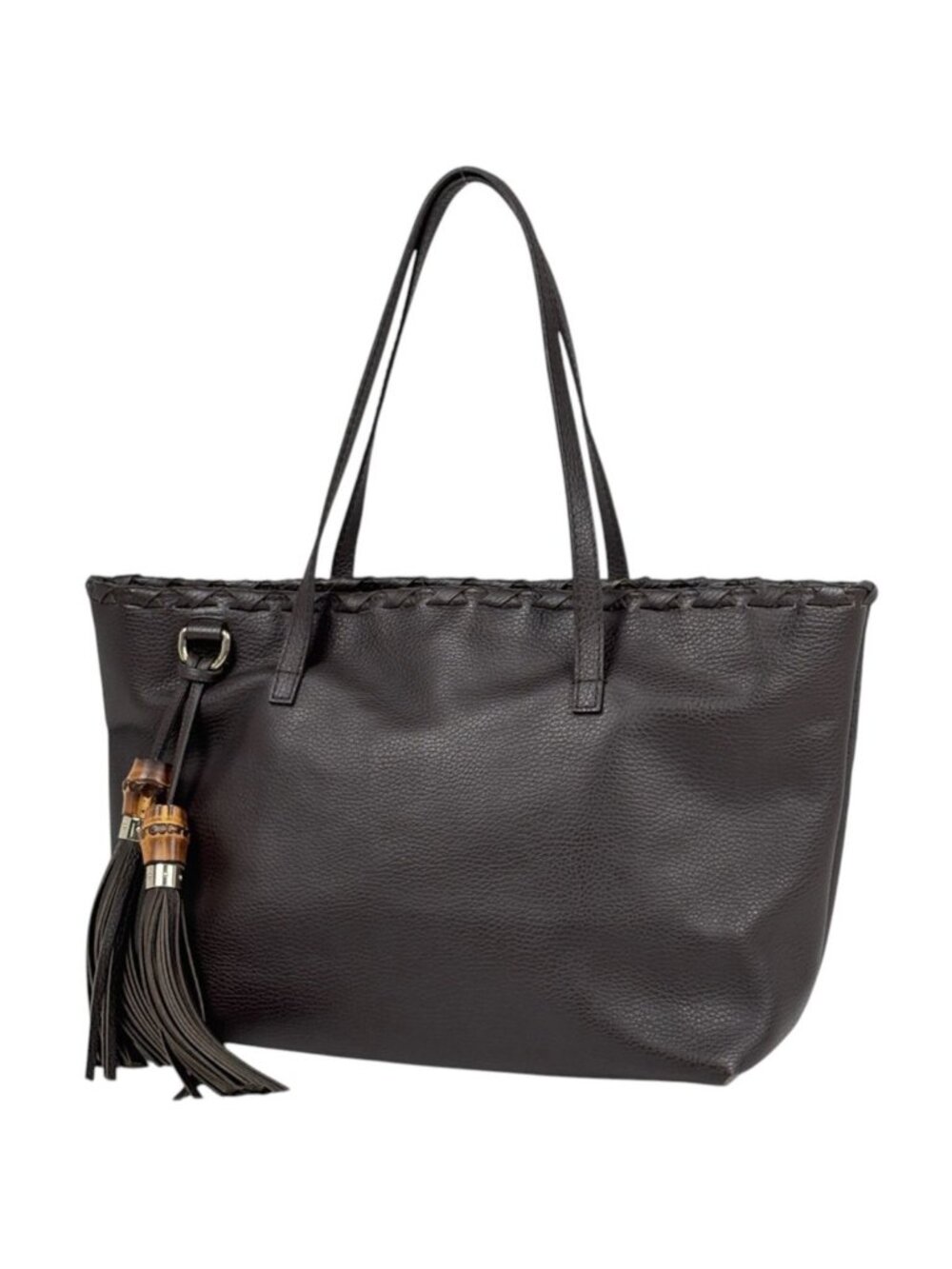 Gucci Tote Bag Bamboo Fringe Tassel Leather Brown